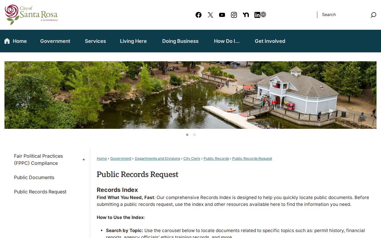 Santa Rosa residents directory City Records Index and request route