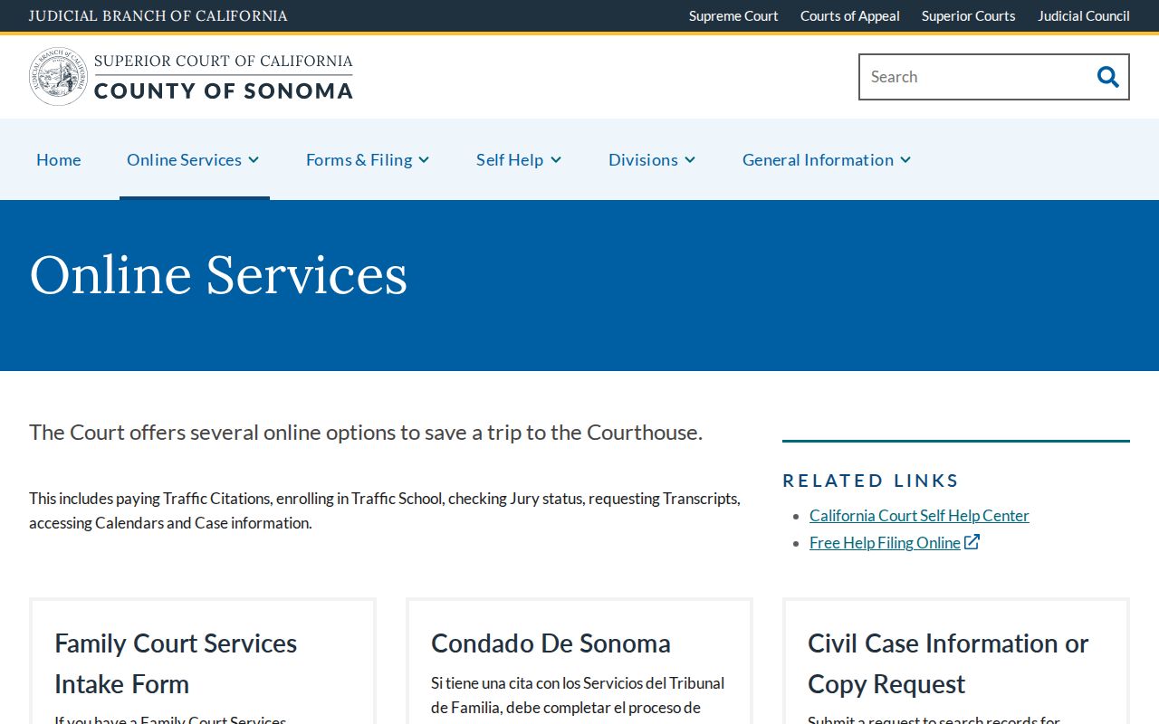 Santa Rosa residents directory Sonoma Superior Court online services