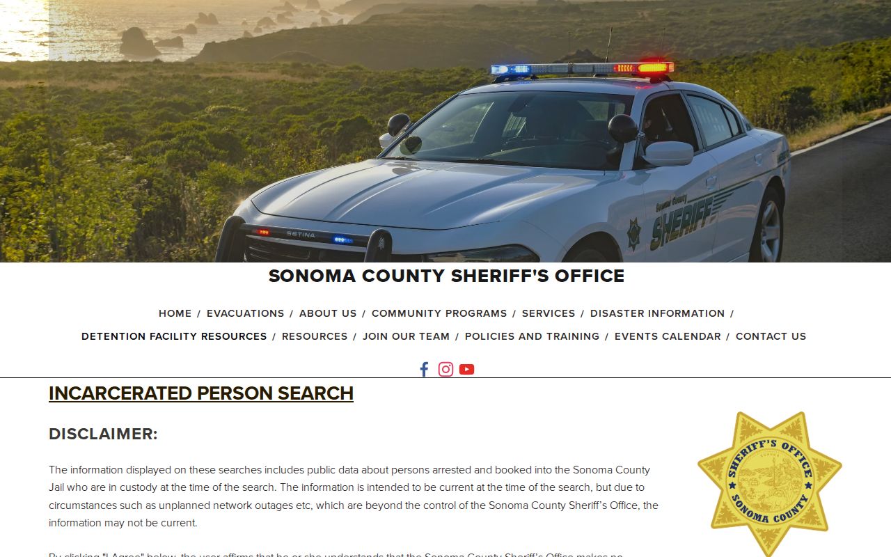 Santa Rosa residents directory Sonoma County Sheriff custody search