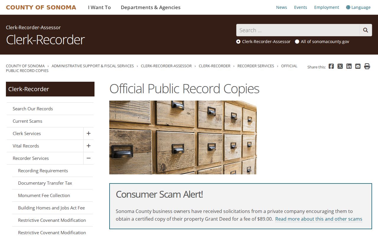 Santa Rosa previous residents official public record copies