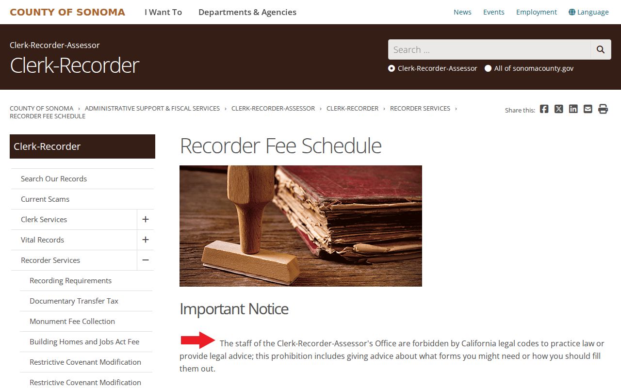 Santa Rosa previous residents recorder fee schedule
