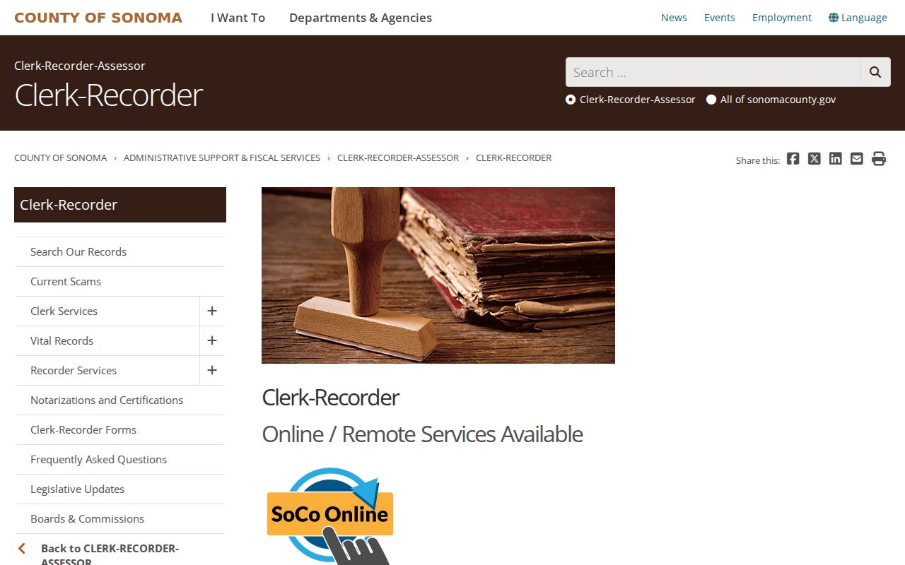 Santa Rosa previous residents Clerk-Recorder services