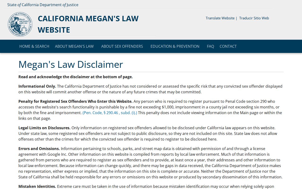 Santa Rosa ZIP code directory view of California Megan's Law registry