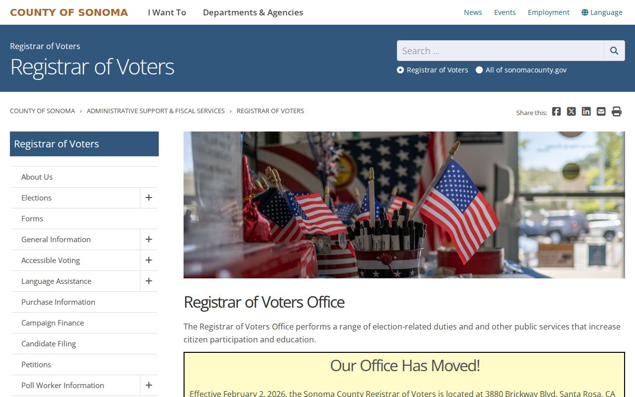 Santa Rosa ZIP code directory view of Sonoma County Registrar of Voters information